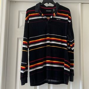 Enyce Velour Black striped pullover shirt, Size L.